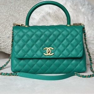 SOLD Chanel Coco Top Handle Lizard Green Medium Caviar Bag